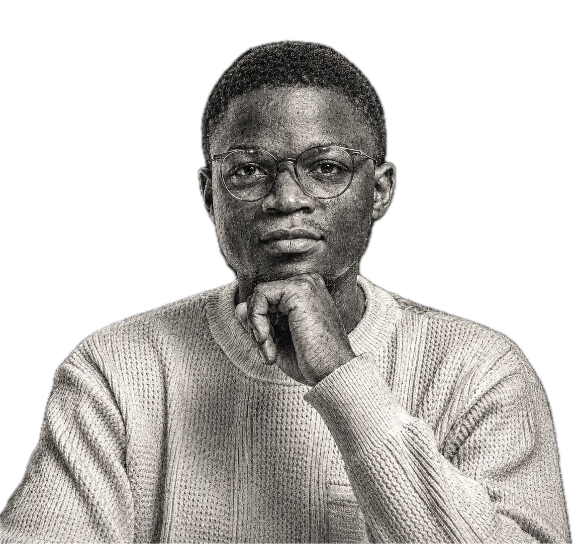 Portrait de Pierre Mulemba, la main sous le menton