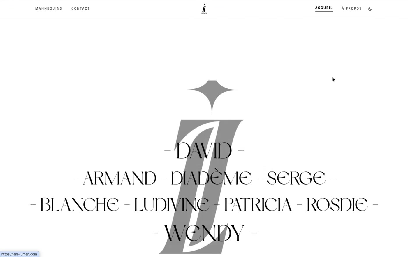 La page Lumen où le nom de l'agence et les mannequins tiennent le centre.