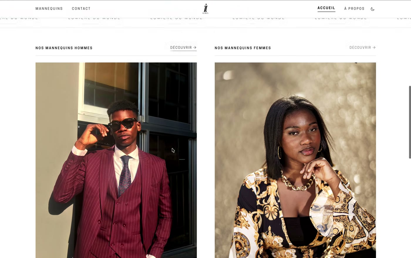 L'accueil de Lumen : les mannequins, hommes et femmes, sans mise en scène autour.