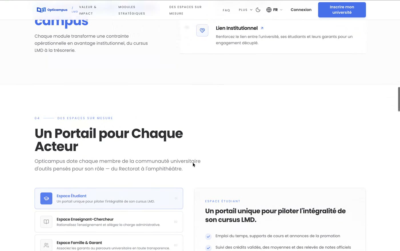 Les portails d'Opti-campus : étudiant, enseignant et famille, du rectorat à l'amphithéâtre.